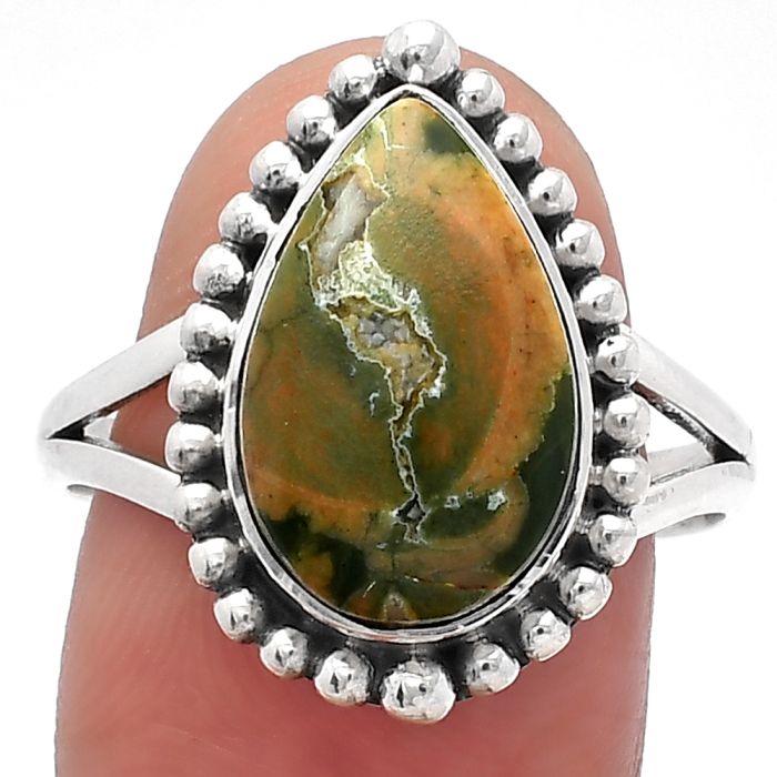 Rhyolite - Rainforest Jasper Ring size-9.5 SDR226036 R-1154, 10x15 mm