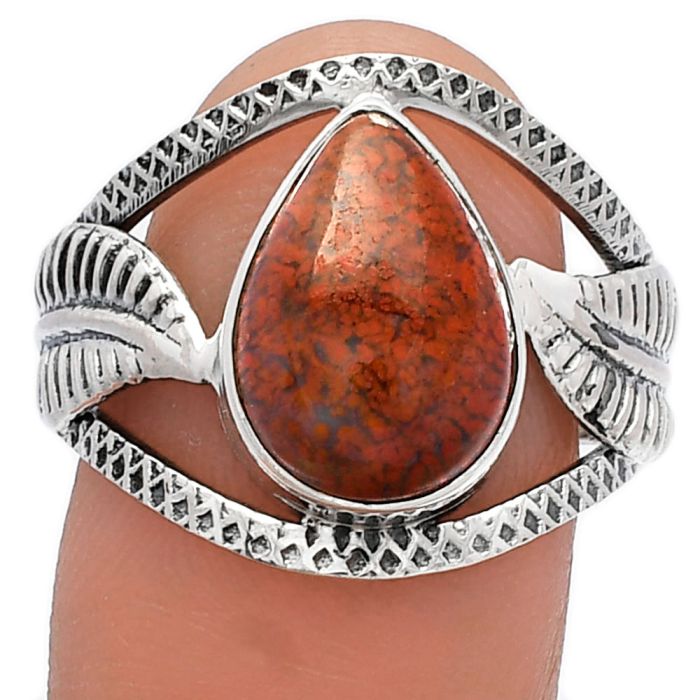 Leaf - Red Moss Agate Ring size-9 SDR226214 R-1360, 9x13 mm