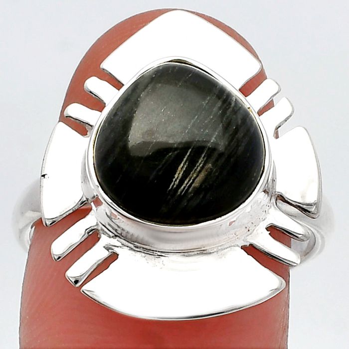 Silver Leaf Obsidian Ring size-8.5 SDR226491 R-1240, 11x11 mm