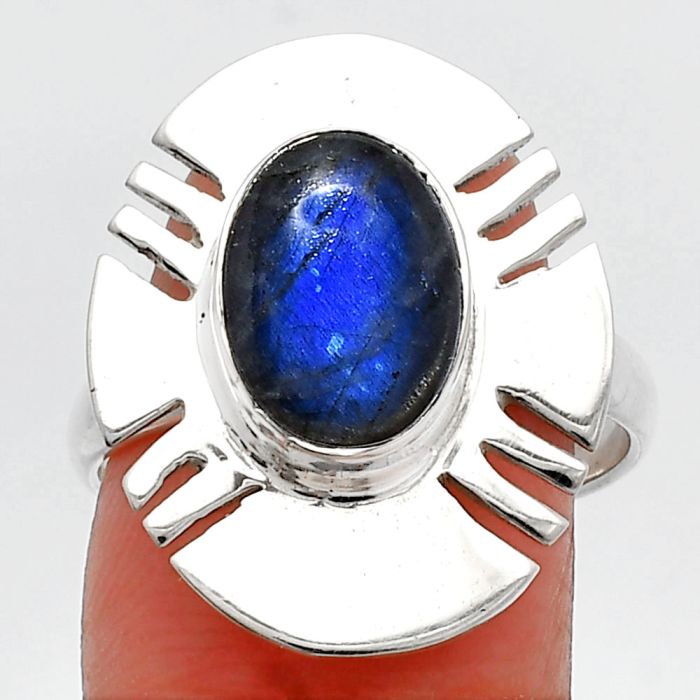 Blue Fire Labradorite Ring size-8.5 SDR226493 R-1240, 8x11 mm