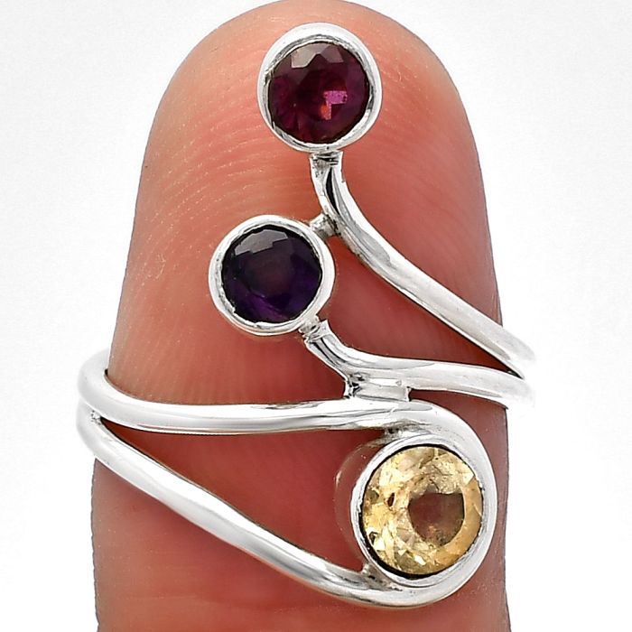 Citrine, Amethyst & Garnet Ring size-6.5 SDR226809 R-1390, 5x5 mm