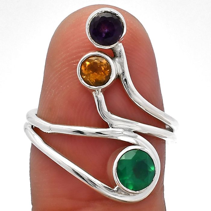 Green Onyx, Citrine & Amethyst Ring size-7 SDR226844 R-1390, 5x5 mm