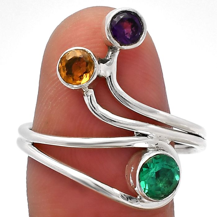 Lab Created Emerald, Citrine & Amethyst Ring size-8.5 SDR226846 R-1390, 5x5 mm