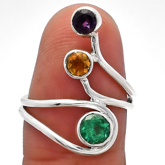 Lab Created Emerald, Citrine & Amethyst Ring size-6.5 SDR226848 R-1390, 5x5 mm