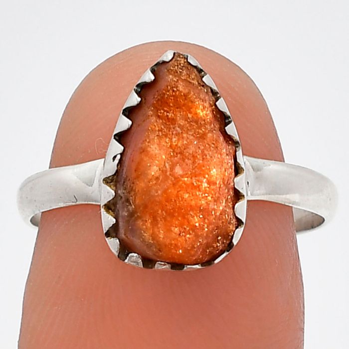 Sunstone Rough Ring size-8 SDR227272 R-1210, 8x12 mm