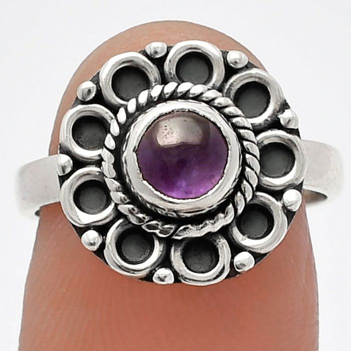 Amethyst Cab Ring size-7 SDR227299 R-1256, 6x6 mm