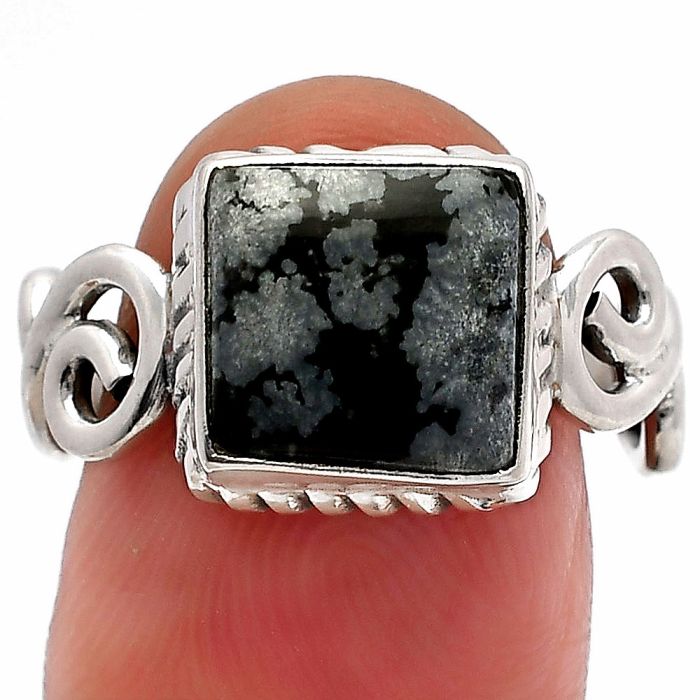 Snow Flake Obsidian Ring size-8 SDR227458 R-1652, 10x10 mm