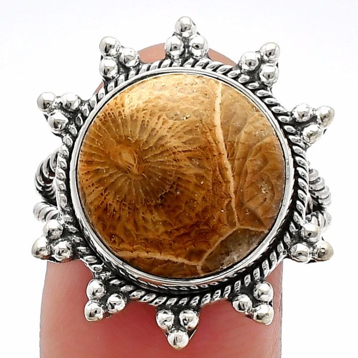 Flower Fossil Coral Ring size-9 SDR228517 R-1234, 15x15 mm