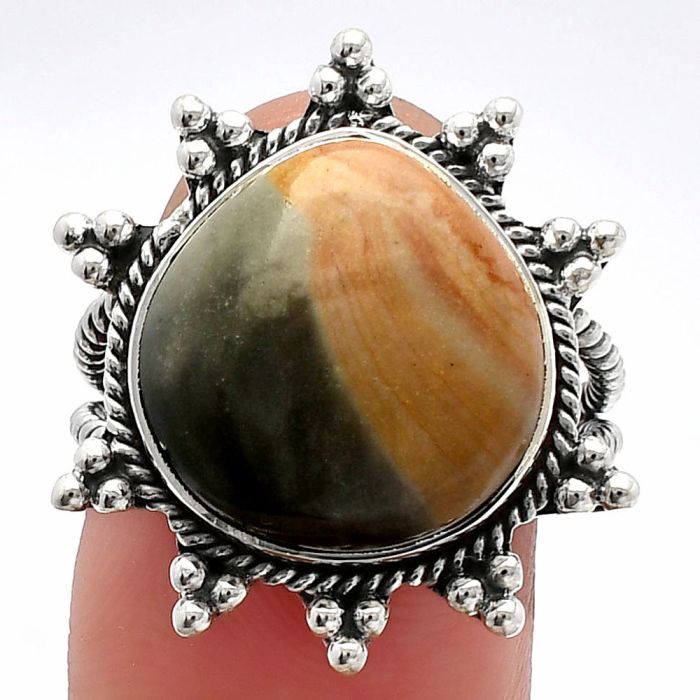 Polygram Jasper Ring size-8 SDR228553 R-1234, 15x15 mm