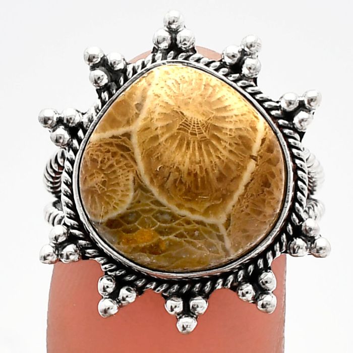 Flower Fossil Coral Ring size-8 SDR228604 R-1234, 15x15 mm