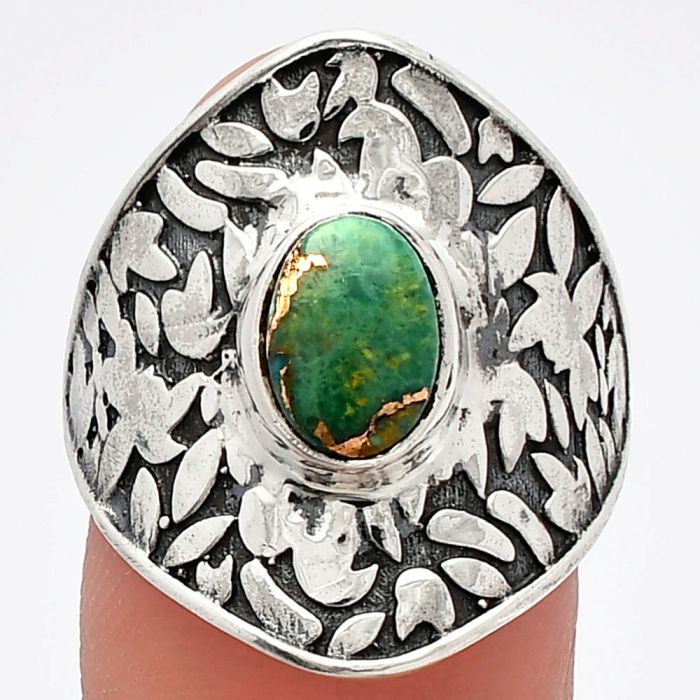 Kingman Copper Teal Turquoise Ring size-8 SDR228703 R-1370, 6x8 mm