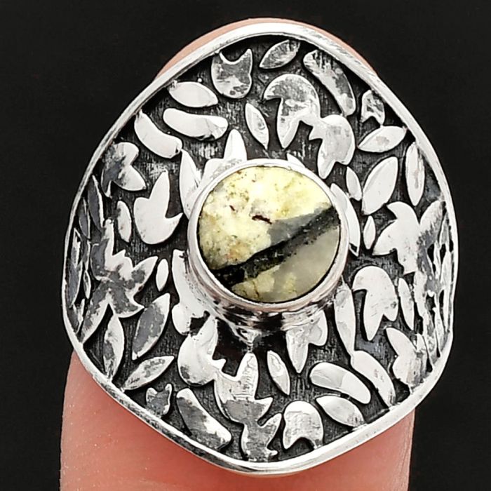 Authentic White Buffalo Turquoise Nevada Ring size-8 SDR228725 R-1370, 7x7 mm