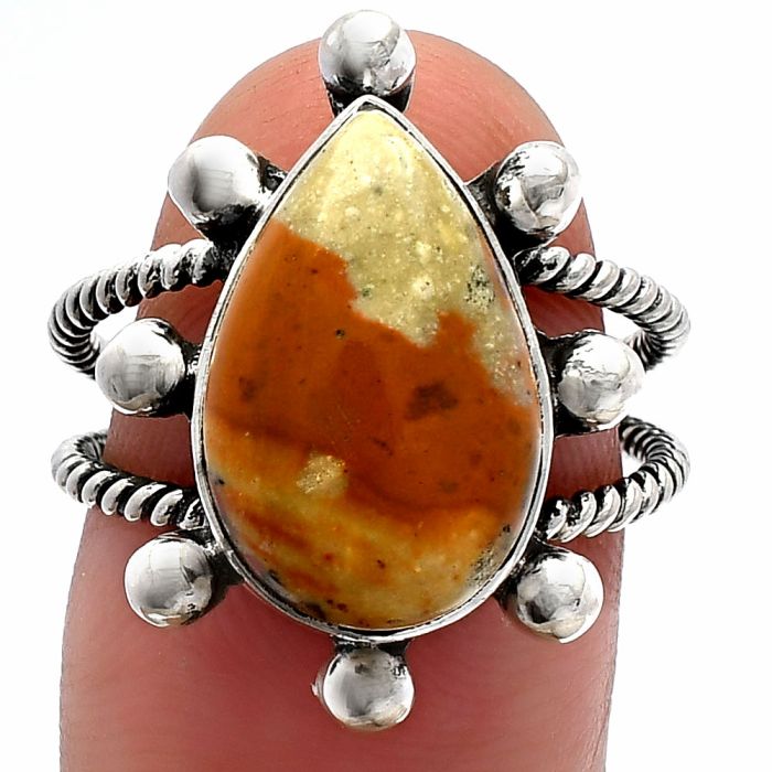 Picture Jasper Ring size-7 SDR229178 R-1268, 10x16 mm