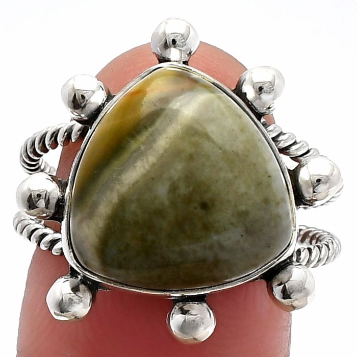 Polygram Jasper Ring size-8 SDR229187 R-1268, 14x14 mm