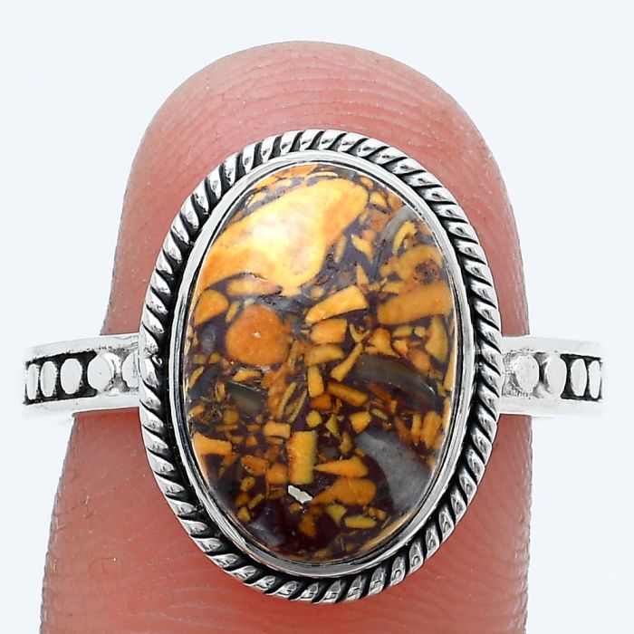 Coquina Fossil Jasper Ring size-9 SDR229287 R-1066, 10x14 mm