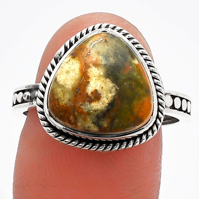 Rhyolite - Rainforest Jasper Ring size-9 SDR229461 R-1066, 12x12 mm