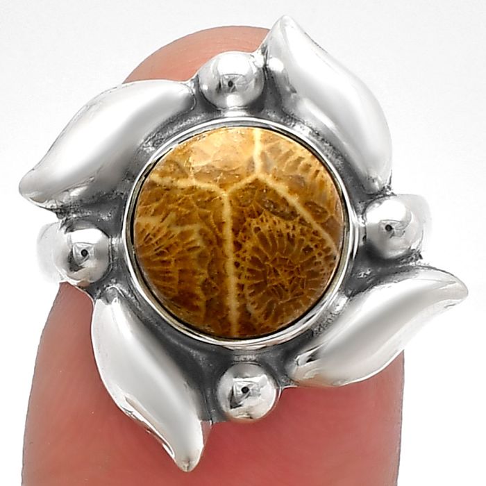 Flower Fossil Coral Ring size-6 SDR229479 R-1125, 10x10 mm