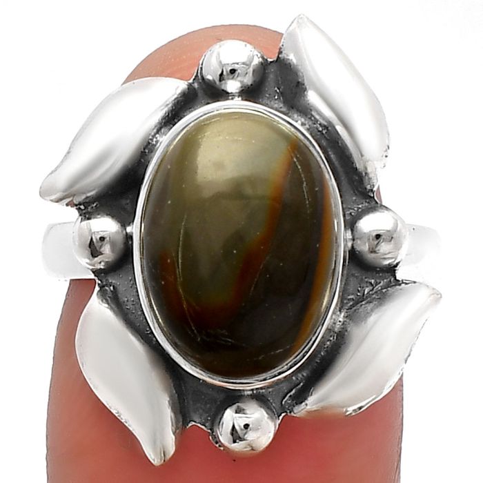 Bamboo Jasper Ring size-8 SDR229504 R-1125, 9x13 mm