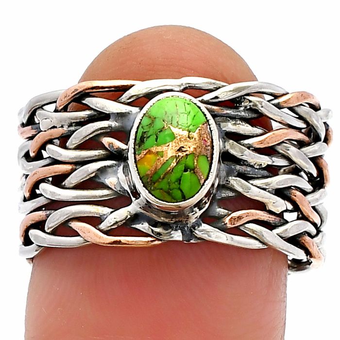 Two Tone - Copper Green Turquoise Ring size-7.5 SDR229972 R-1589, 7x5 mm