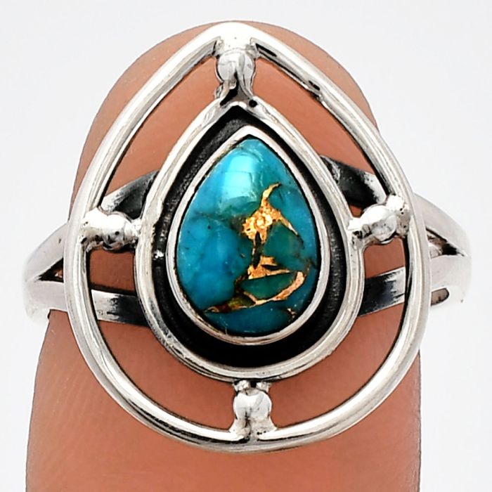 Copper Blue Turquoise Ring size-7.5 SDR230337 R-1446, 6x9 mm