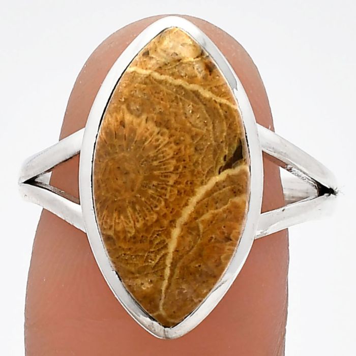 Flower Fossil Coral Ring size-9.5 SDR230564 R-1005, 10x19 mm