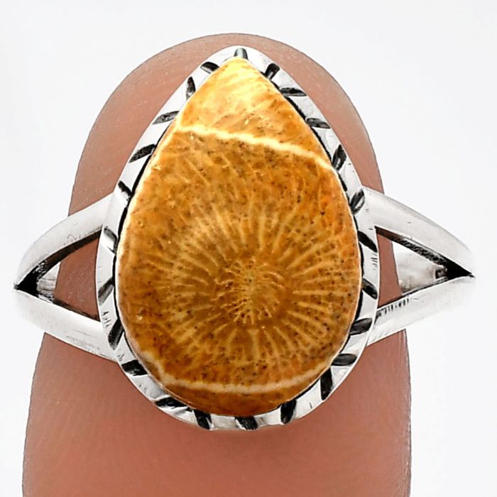 Flower Fossil Coral Ring size-9 SDR230967 R-1074, 11x15 mm