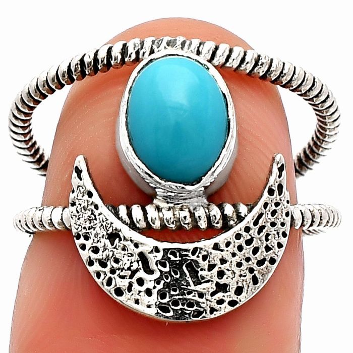 Crescent Moon - Natural Turquoise Morenci Mine Ring size-6 SDR231041 R-1454, 6x8 mm