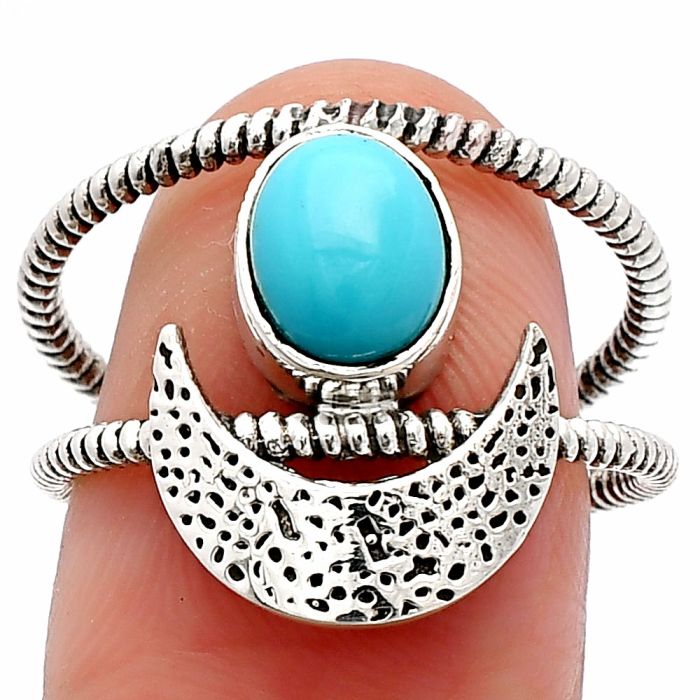 Crescent Moon - Natural Rare Turquoise Nevada Aztec Mt Ring size-8 SDR231090 R-1454, 6x8 mm