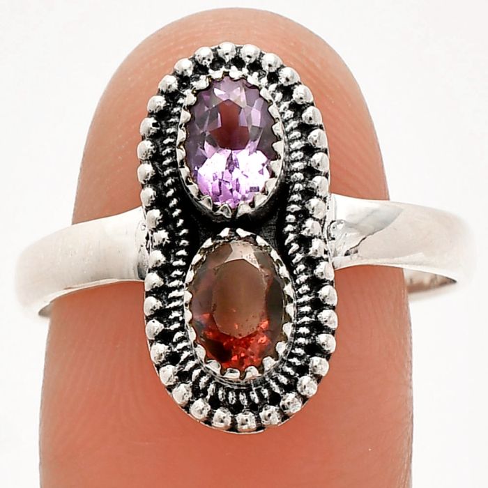 Hessonite Garnet and Amethyst Ring size-9.5 SDR231258 R-1386, 6x4 mm