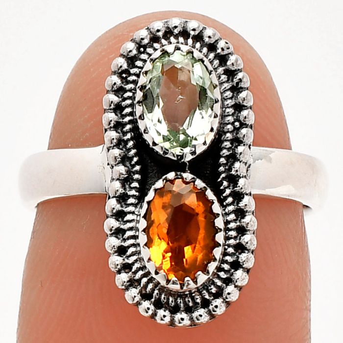 Prasiolite (Green Amethyst) and Padparadscha Sapphire Ring size-6 SDR231268 R-1386, 6x4 mm