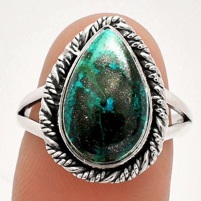 Azurite Chrysocolla Ring size-8 SDR231553 R-1014, 9x15 mm