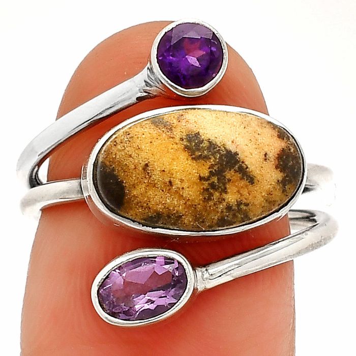 Outback Jasper and Amethyst Ring size-7 SDR232039 R-1209, 7x13 mm