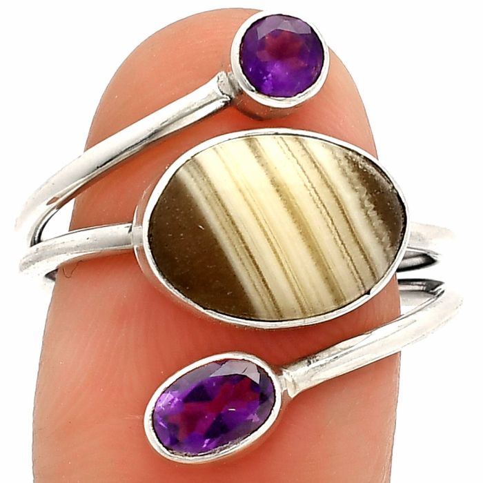 Prairie Agate and Amethyst Ring size-9 SDR232071 R-1209, 9x12 mm