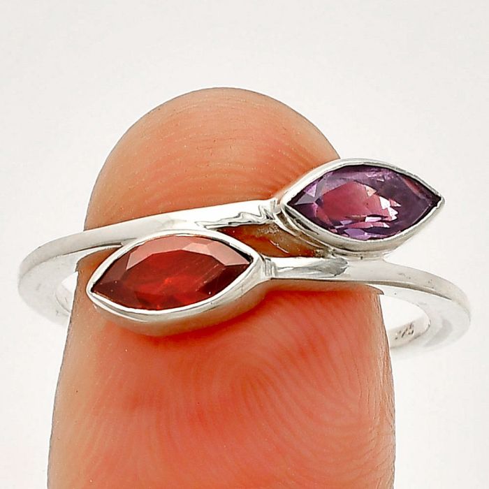 Hessonite Garnet and Amethyst Ring size-9 SDR232192 R-1235, 4x8 mm