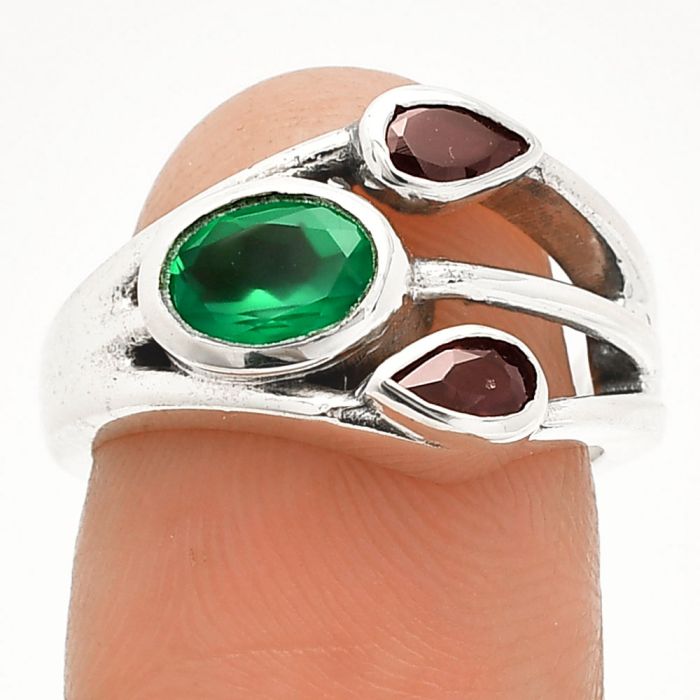 Green Onyx and Garnet Ring size-6 SDR233159 R-1024, 7x5 mm