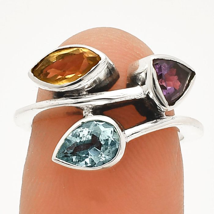 Sky Blue Topaz, Citrine & Amethyst Ring size-6 SDR233224 R-1040, 7x5 mm