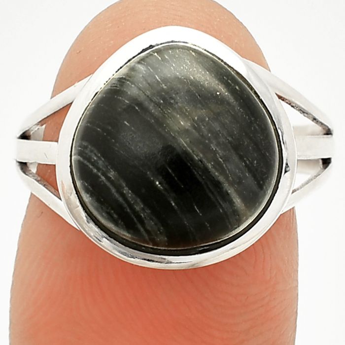 Silver Leaf Obsidian Ring size-8 SDR234871 R-1006, 12x12 mm