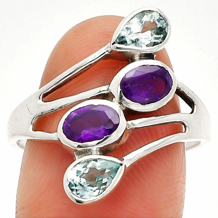 African Amethyst and Sky Blue Topaz Ring size-9.5 SDR235476 R-1053, 4x6 mm