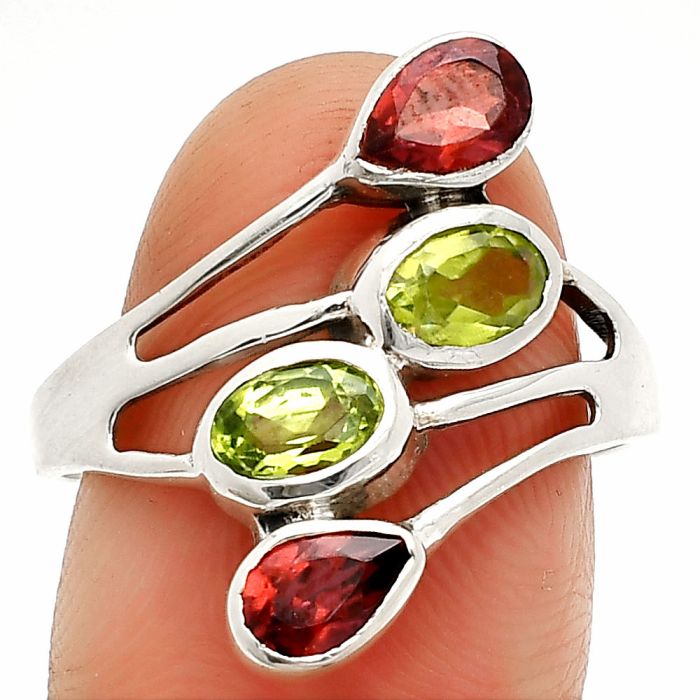 Peridot and Garnet Ring size-9 SDR235480 R-1053, 4x6 mm