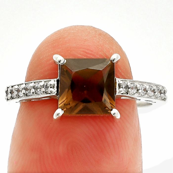 Smoky Quartz Ring size-7 SDR235693 R-1718, 7x7 mm