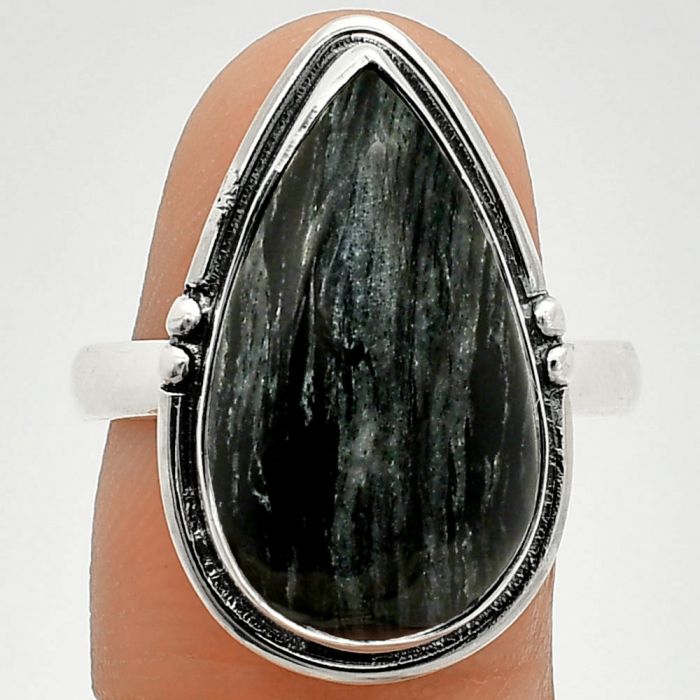 Silver Leaf Obsidian Ring size-9.5 SDR236130 R-1175, 12x20 mm