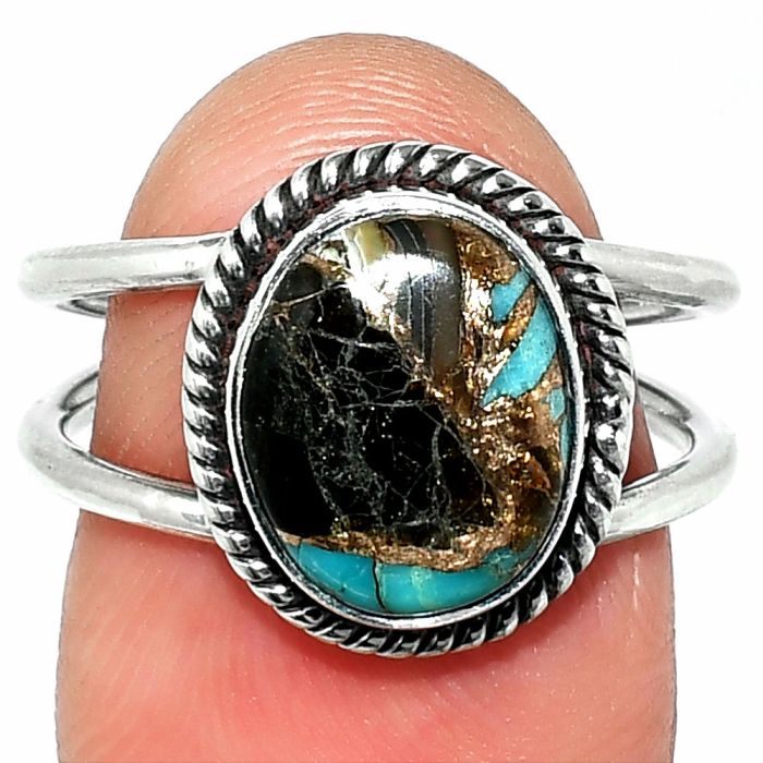 Shell In Black Blue Turquoise Ring size-7.5 SDR236968 R-1068, 9x11 mm
