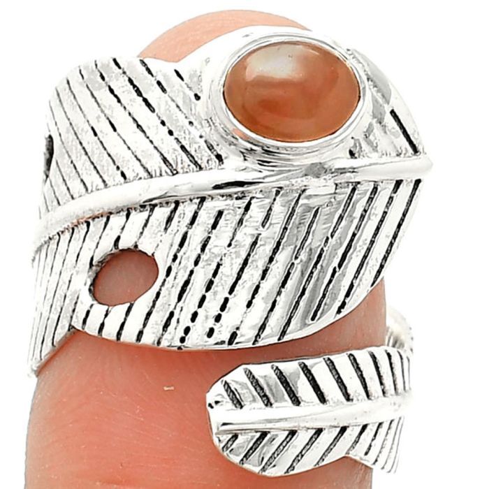 Adjustable Feather - Guava Quartz Ring size-7.5 SDR237048 R-1473, 5x7 mm