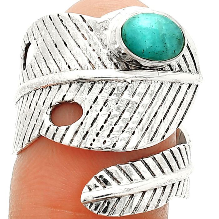 Adjustable Feather - Paraiba Amazonite Ring size-7.5 SDR237087 R-1473, 5x7 mm