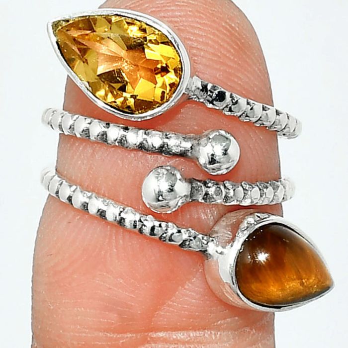 Adjustable - Citrine and Tiger Eye Ring size-5.5 SDR237125 R-1724, 6x9 mm