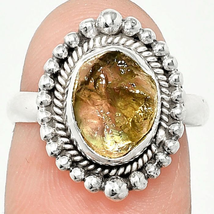 Yellow Scapolite Rough Ring size-7 SDR237142 R-1154, 8x10 mm