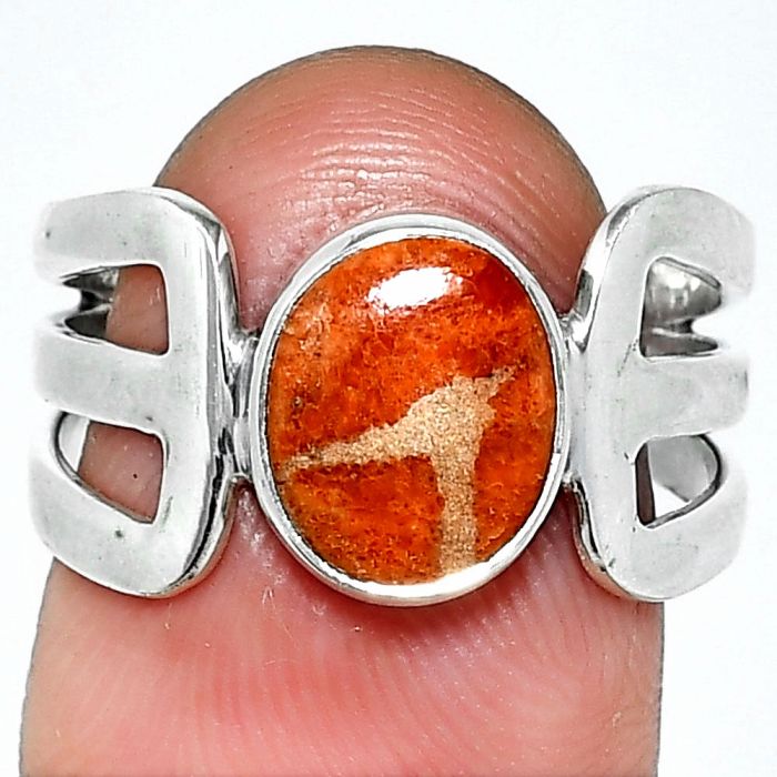 Red Sponge Coral Ring size-8 SDR237503 R-1162, 8x10 mm