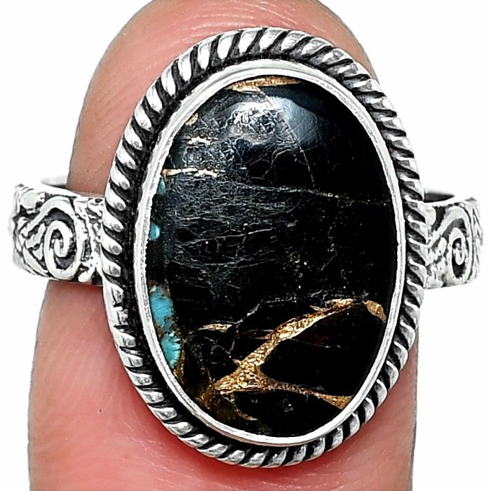 Shell In Black Turquoise Ring size-9 SDR237625 R-1067, 11x16 mm