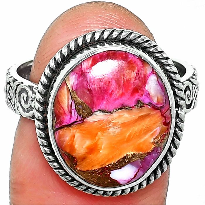 Kingman Orange Dahlia Turquoise Ring size-8.5 SDR237658 R-1067, 13x15 mm