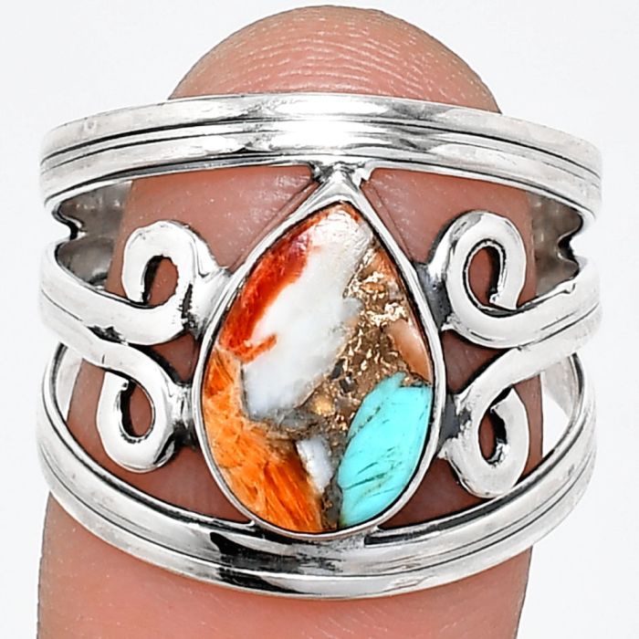 Spiny Oyster Turquoise Ring size-8 SDR237676 R-1132, 8x12 mm